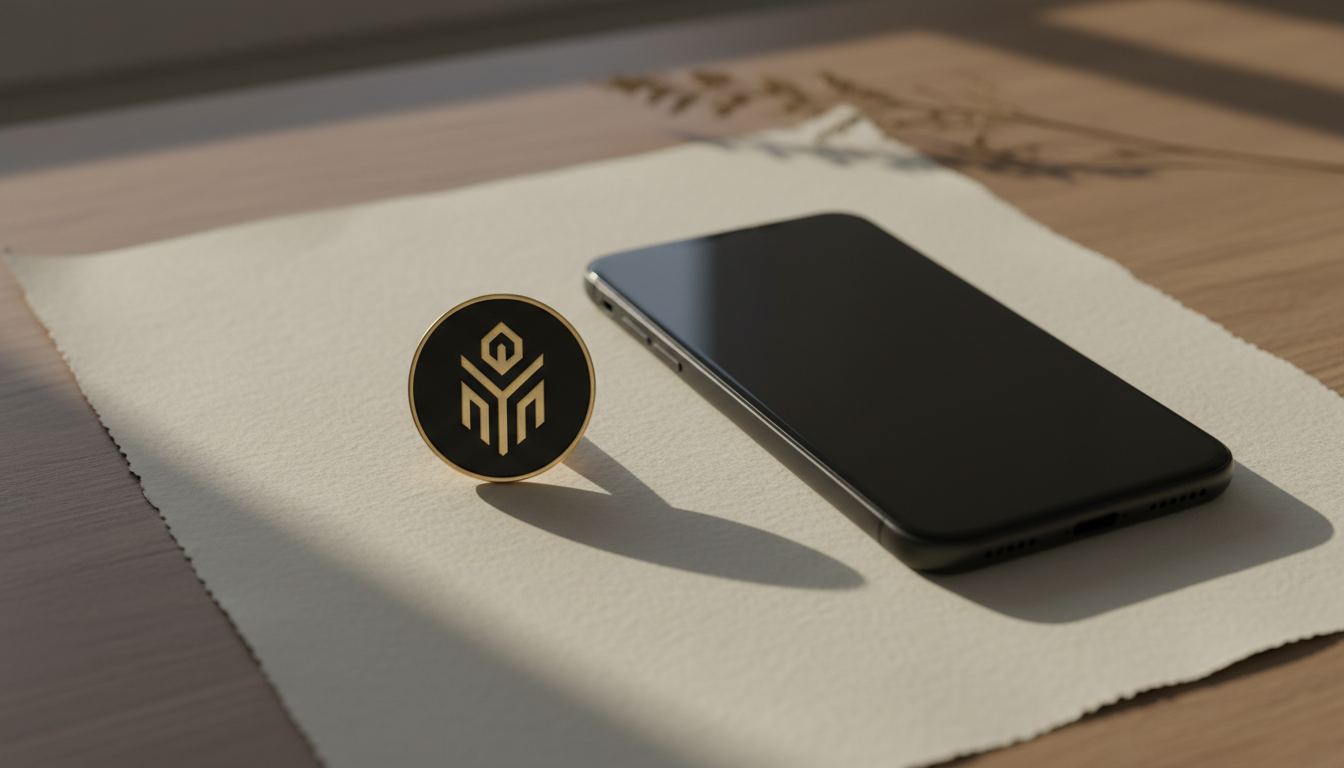 A gold founding-member emblem beside a phone